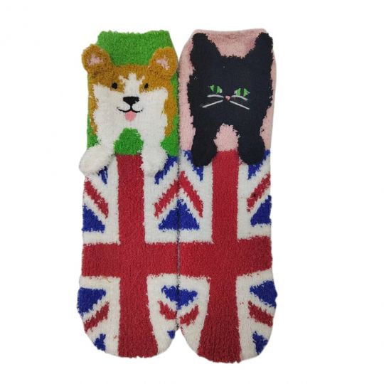 London Cats & Corgis Fluffy Slipper Socks