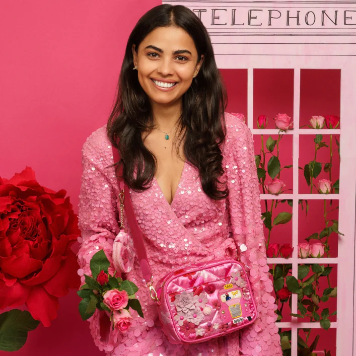 Vendula X Pink Ribbon Foundation - London Cats & Corgis Floral Camera Bag